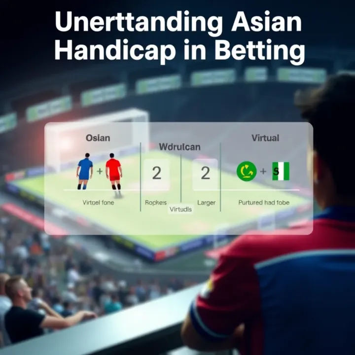 Conceptual Illustration of Asian Handicap in Sports Betting Diagram showing the concept of Asian handicap with two sports teams and virtual score adjustments