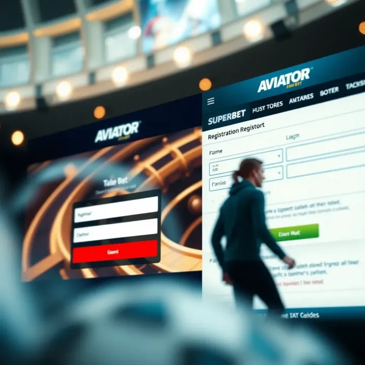 User interface displaying registration form and platform features on Aviator Superbet