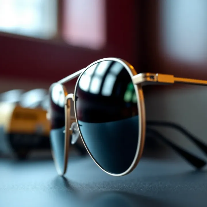 Advanced Lens Technology in Aviator Sunglasses Close-up of aviator sunglasses showcasing lens technology and sleek metal frame design