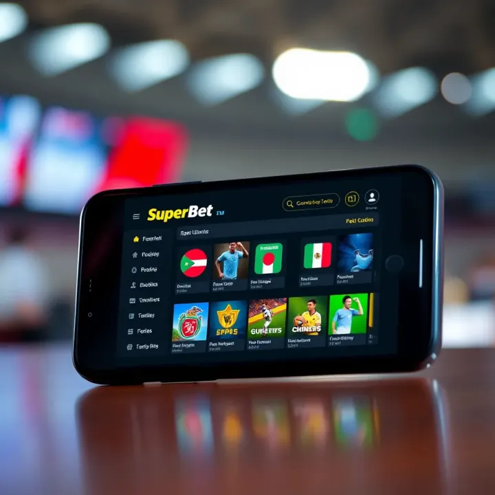 Cameroon Superbet Digital Betting Interface Smartphone displaying Cameroon Superbet sports betting platform with various sports icons