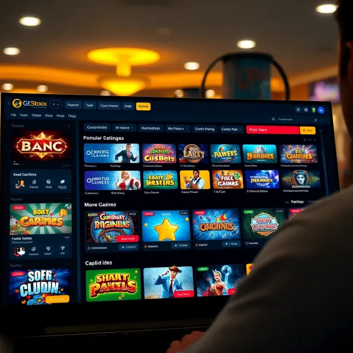 Online casino interface displaying popular games and player dashboard