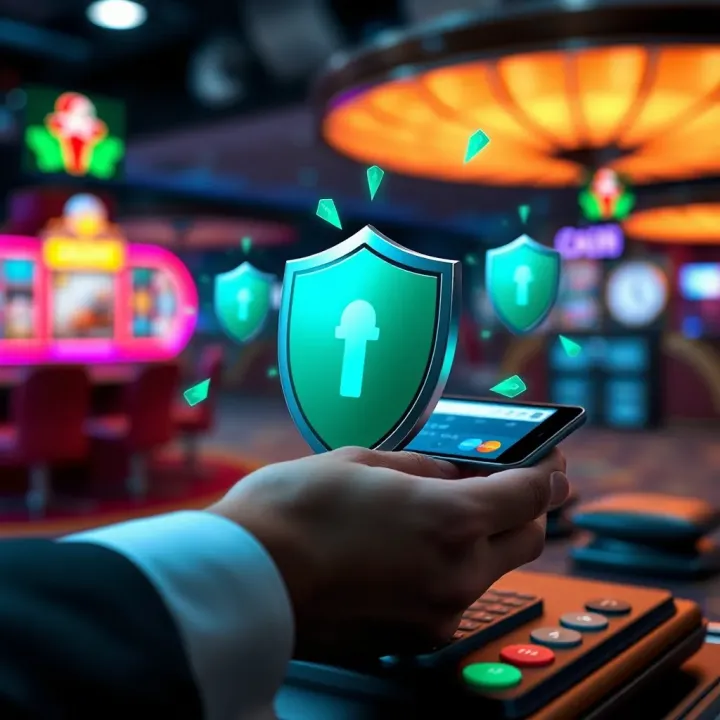 Secure online transaction process featuring digital payment icons and shield symbolizing safety