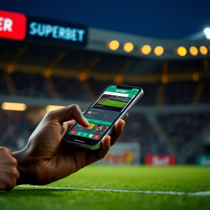 User placing a sports bet on a mobile device using Superbet online platform in Nigeria