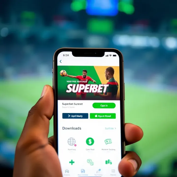 iPhone displaying the Superbet app download page on the App Store with Nigerian currency symbols visible