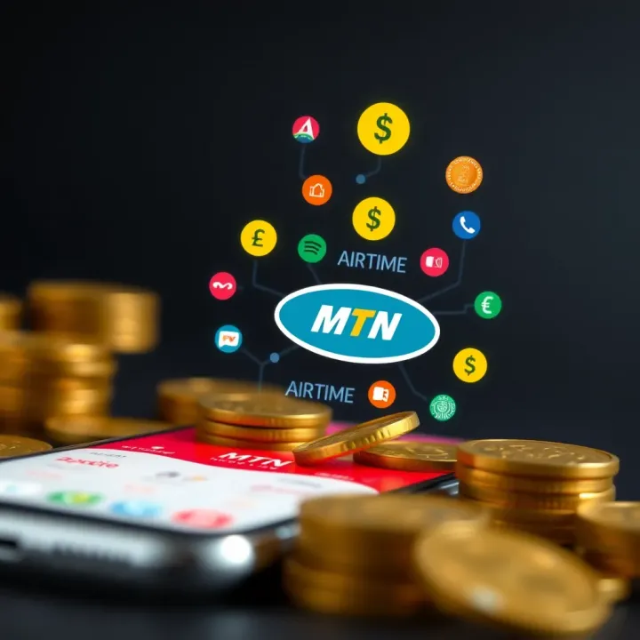 Illustration of a smartphone with mobile network icons and currency symbols