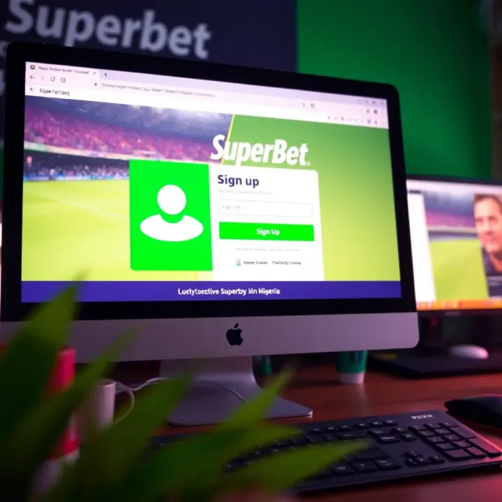 Superbet Sign-Up Interface on Desktop for Nigerian Users Desktop computer displaying Superbet sign-up page with Nigerian currency symbol visible