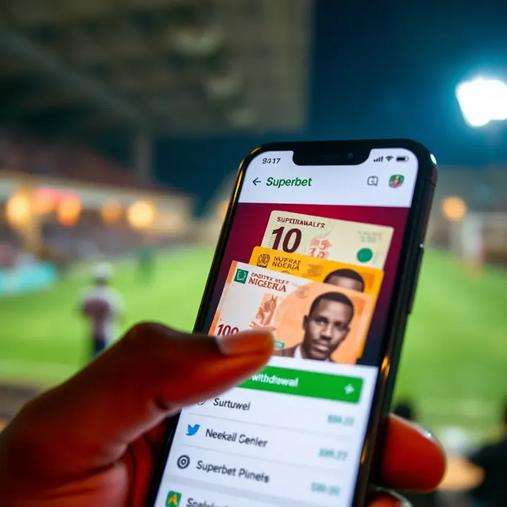 Mobile phone showing Superbet app withdrawal interface with Nigerian currency