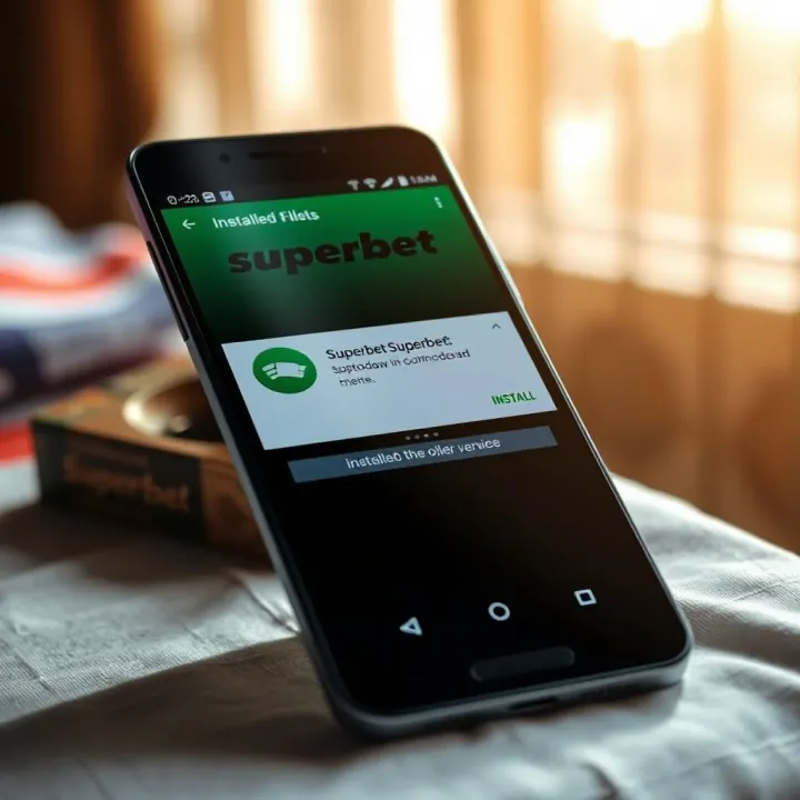 Installation progress screen on Android device indicating Superbet app being installed from Uptodown source