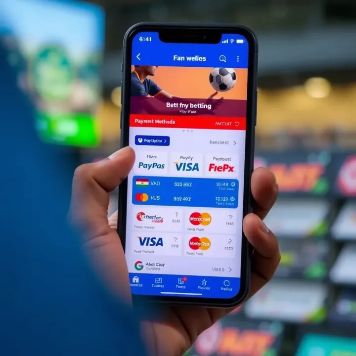 Online betting platform interface with multiple payment methods displayed on a smartphone screen