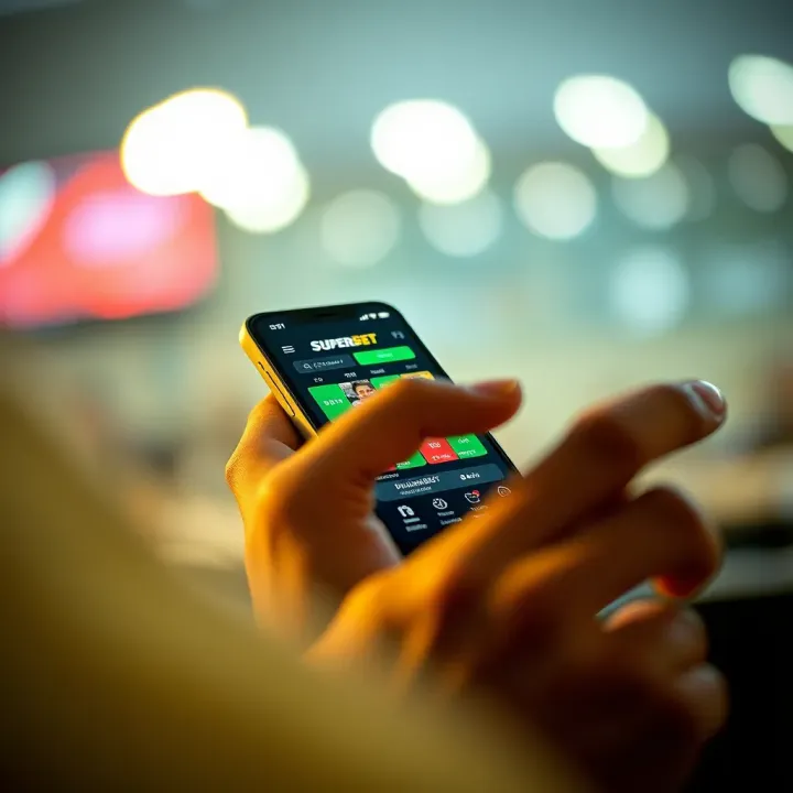 User interacting with a mobile phone showing a smooth performance of the Mlite Superbet app on an older smartphone