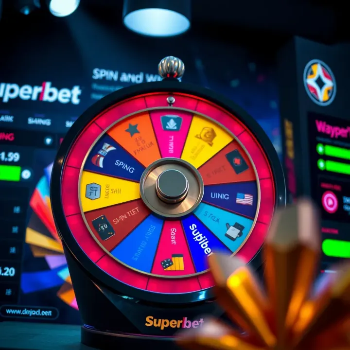 Colorful spinning wheel with various prize segments on a digital betting platform