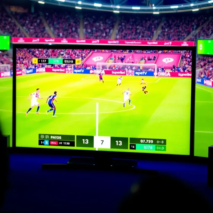 A vibrant live sports broadcast showing a soccer match on a digital device with clear streaming quality