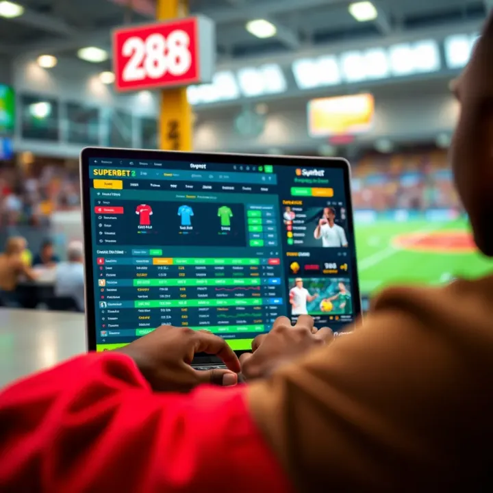 Exploring Superbet 288 Betting Interface User navigating Superbet 288 sports betting platform on a laptop with colorful interface