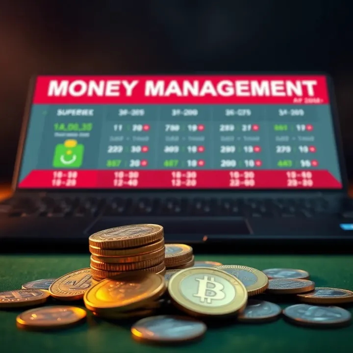 Effective Money Management Strategies for AFCON Betting Graphic depicting money management concepts with coins and betting odds for Superbet AFCON wagers