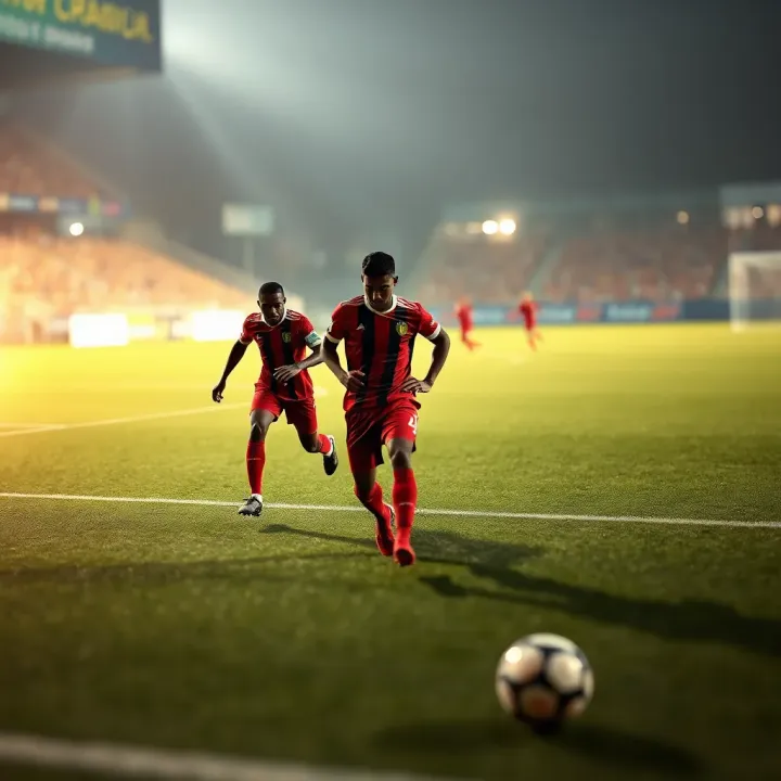 Strategic Team and Player Analysis for AFCON Betting Illustration of a football pitch highlighting key players and tactical formations for AFCON betting analysis