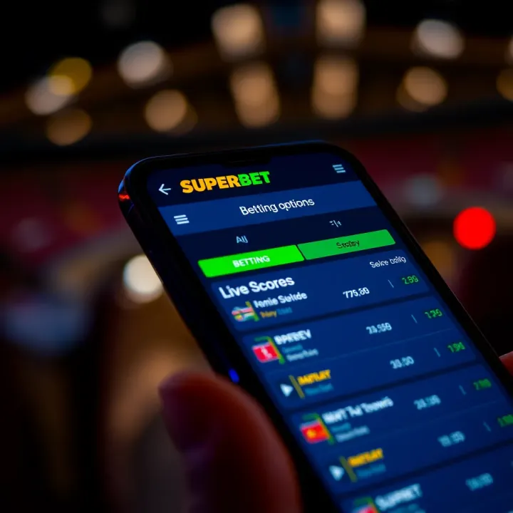 Superbet app interface showing betting options and live scores on a mobile device