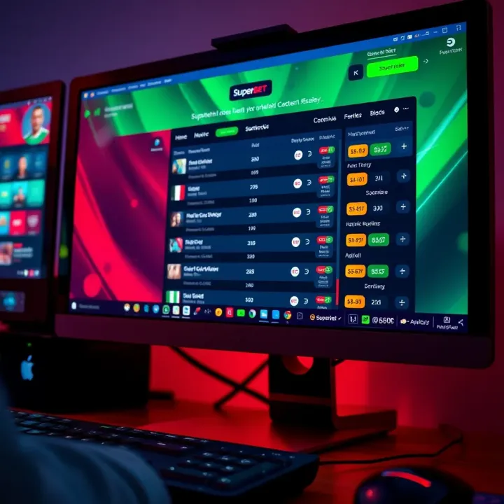 Superbet App Interface on PC Superbet app interface displayed on a desktop computer screen showcasing betting options