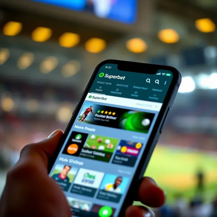 Mobile phone displaying SuperBet app interface with various sports betting options available