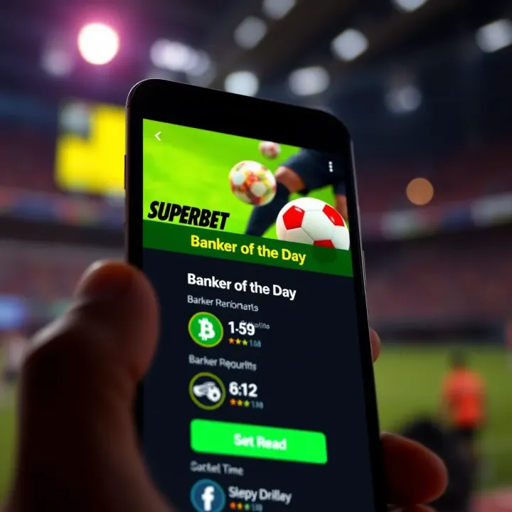 Superbet Platform Displaying Banker of the Day Selection Illustration of a digital sports betting interface highlighting the Superbet Banker of the Day feature on a mobile device