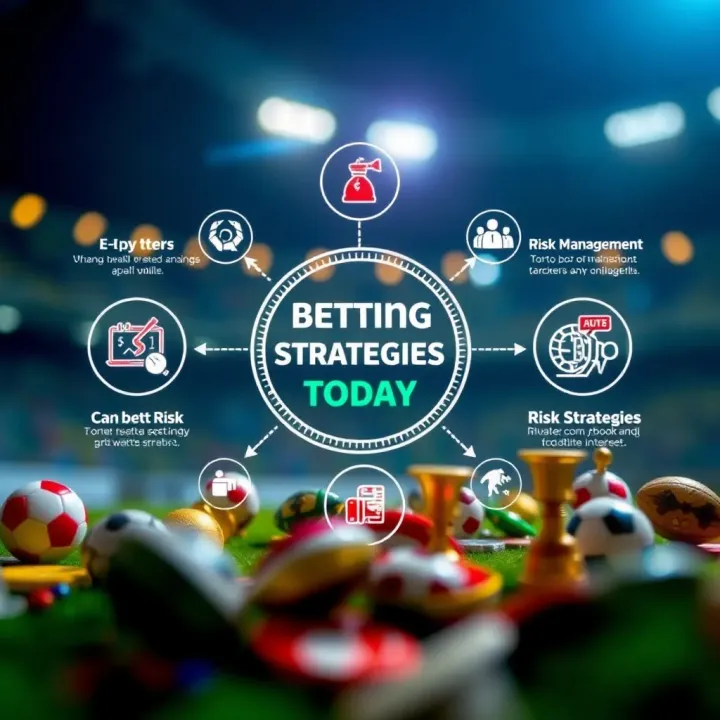 Graphic depicting strategic betting concepts with icons representing risk management and winning strategies