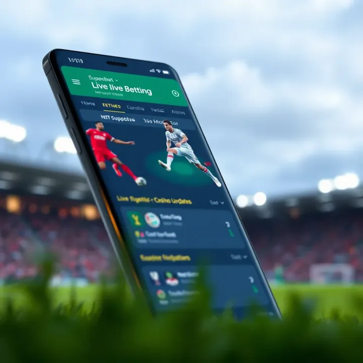 User interface of the Superbet Android app showing betting options and live match updates