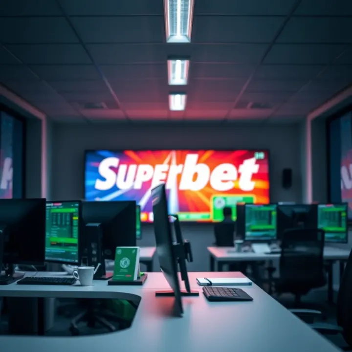 Modern office workspace with digital sports betting data on screens