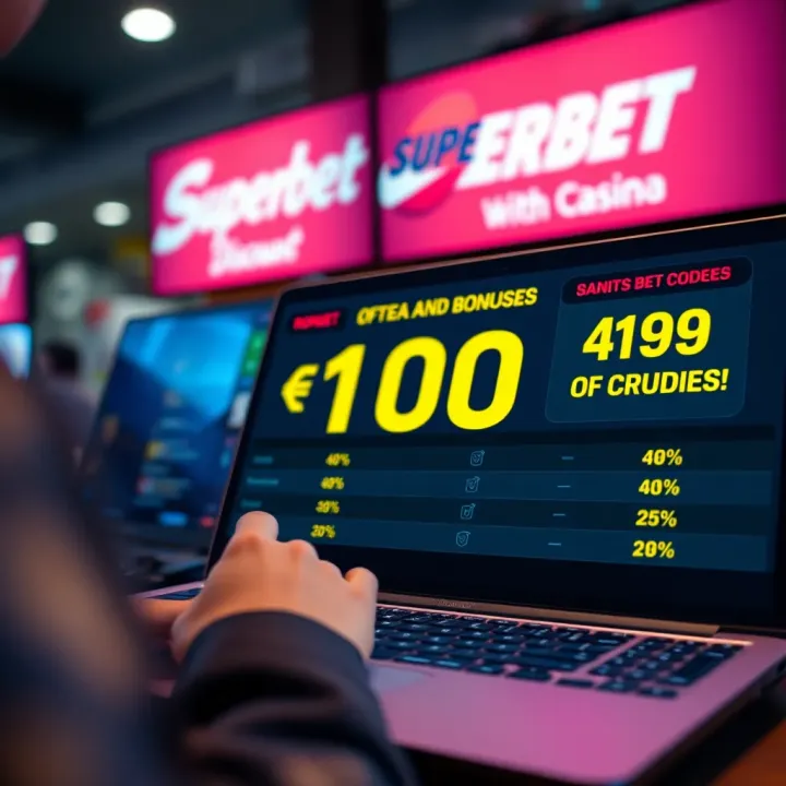 Activation of Bonuses and Discounts via Superbet Codes Graphic depicting online betting bonuses and discount offers activated through Superbet codes