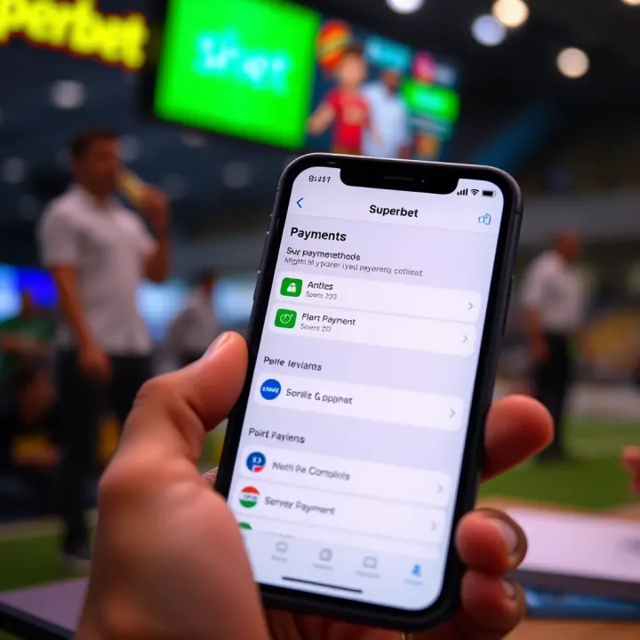 Secure payment options displayed within the Superbet app on an iPhone screen