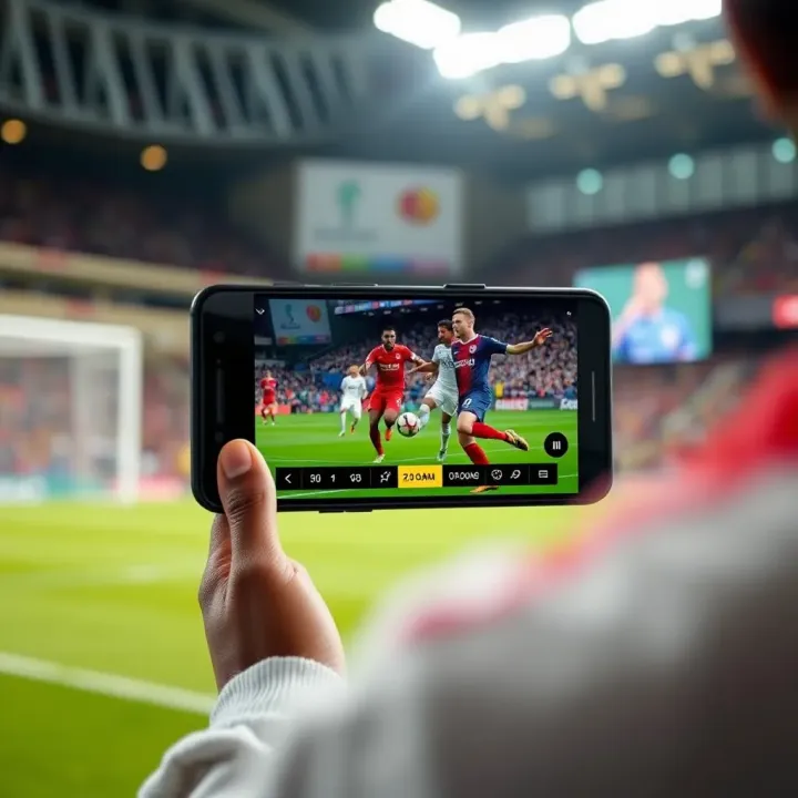 Smartphone displaying live Premier League football match streaming on Superbet platform