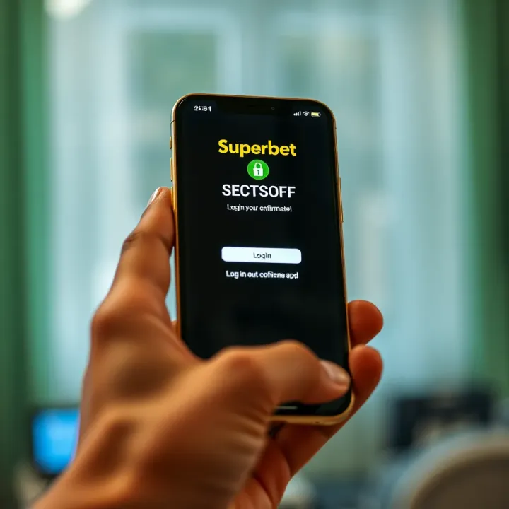 Smartphone showing successful login confirmation on Superbet app with security icons