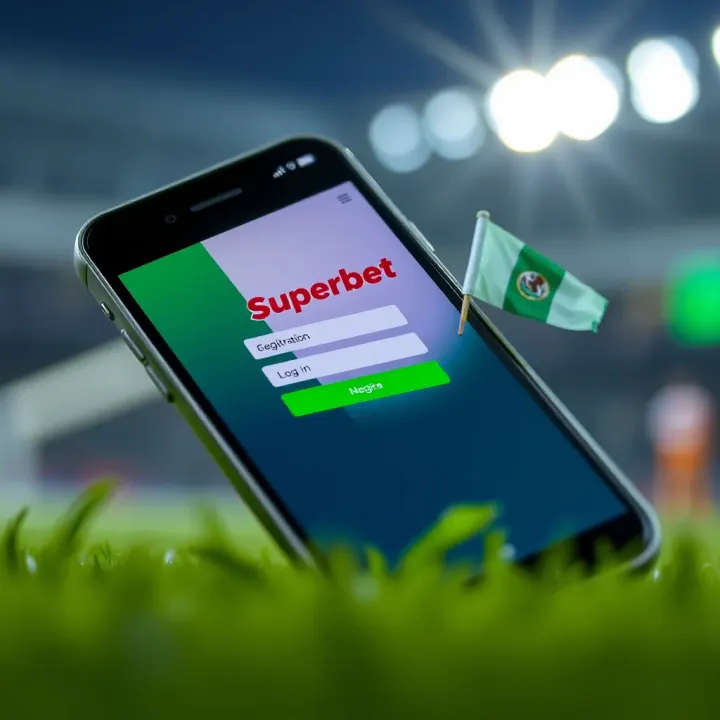 Mobile phone displaying the Superbet app registration screen with Nigerian flag accents