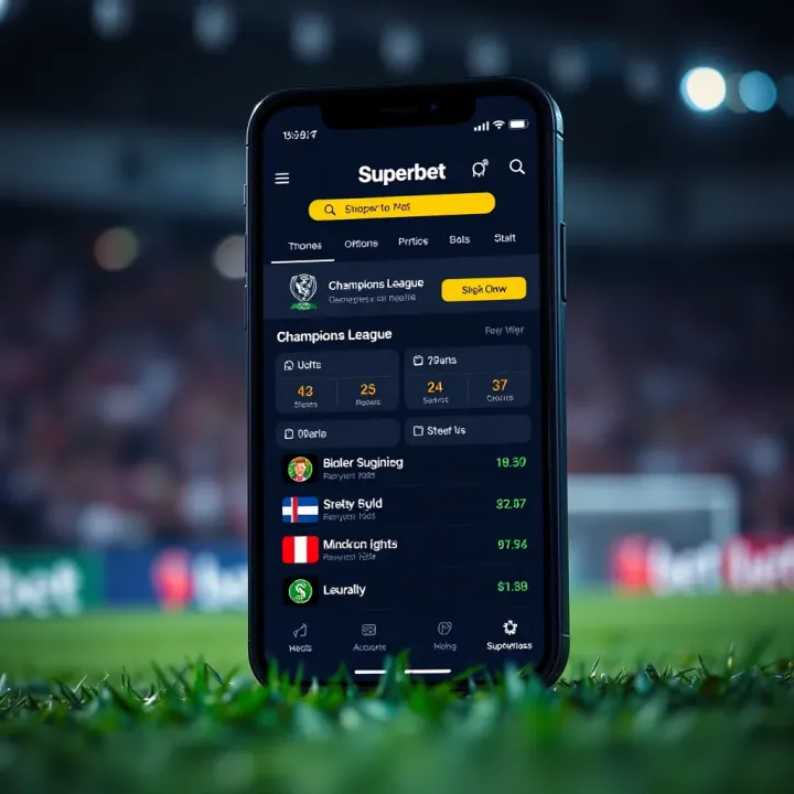 Superbet Nigeria Betting App Featuring Champions League Odds Smartphone displaying Superbet Nigeria betting app with Champions League odds and betting options