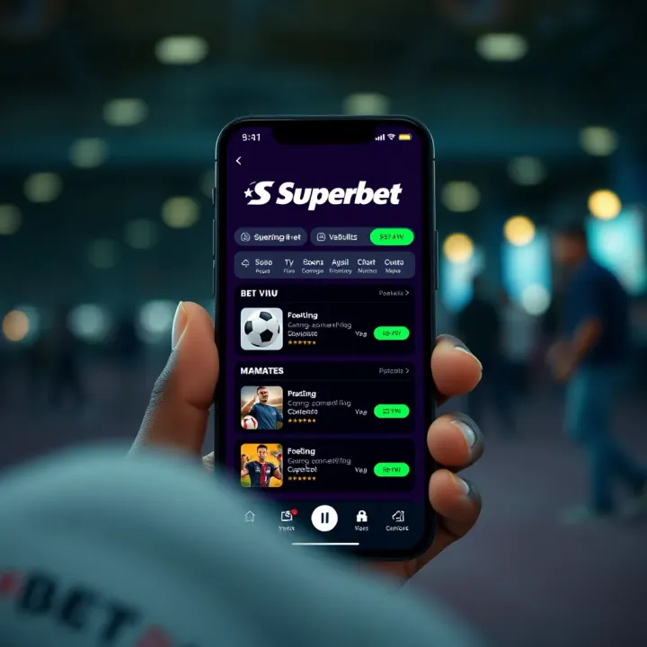 User interface showing Superbet old mobile booking platform with betting options and navigation menu