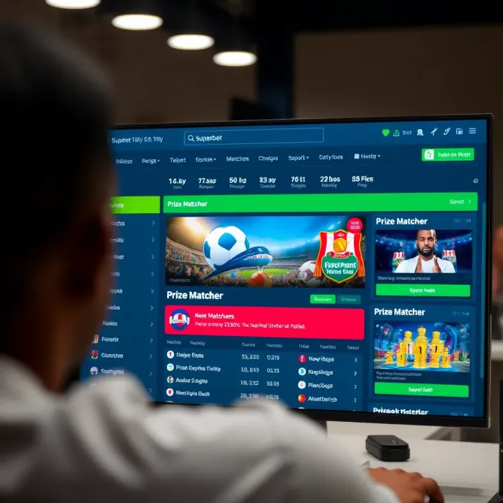 Exploring Superbet Platform with Prize Matcher Feature Screen display of Superbet platform highlighting Prize Matcher feature and betting options for Nigerian users