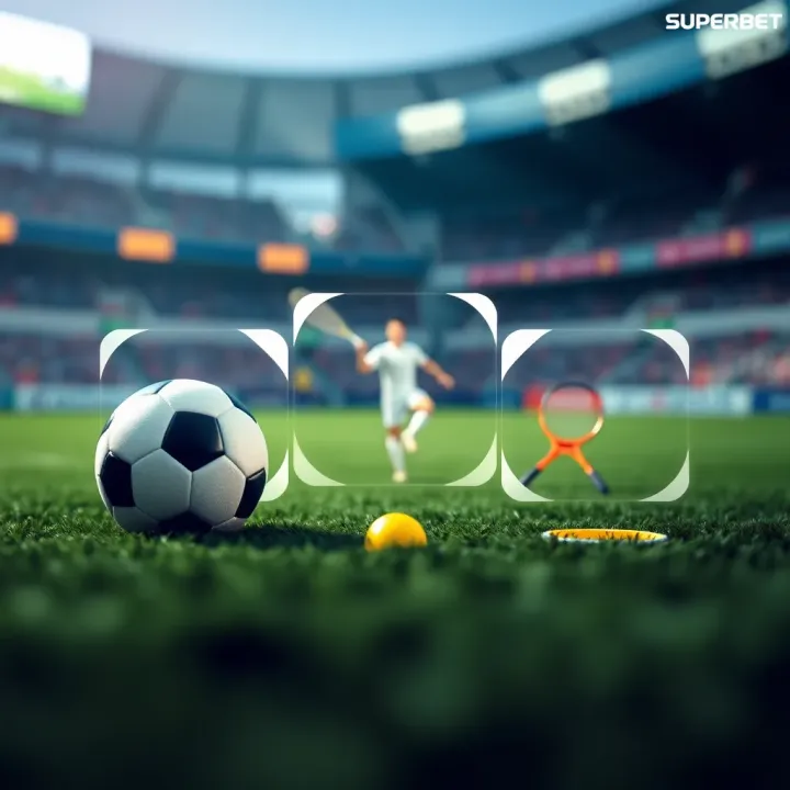 Illustration showing a variety of sports icons representing football, basketball, and tennis available for pre-match betting on Superbet in Nigeria
