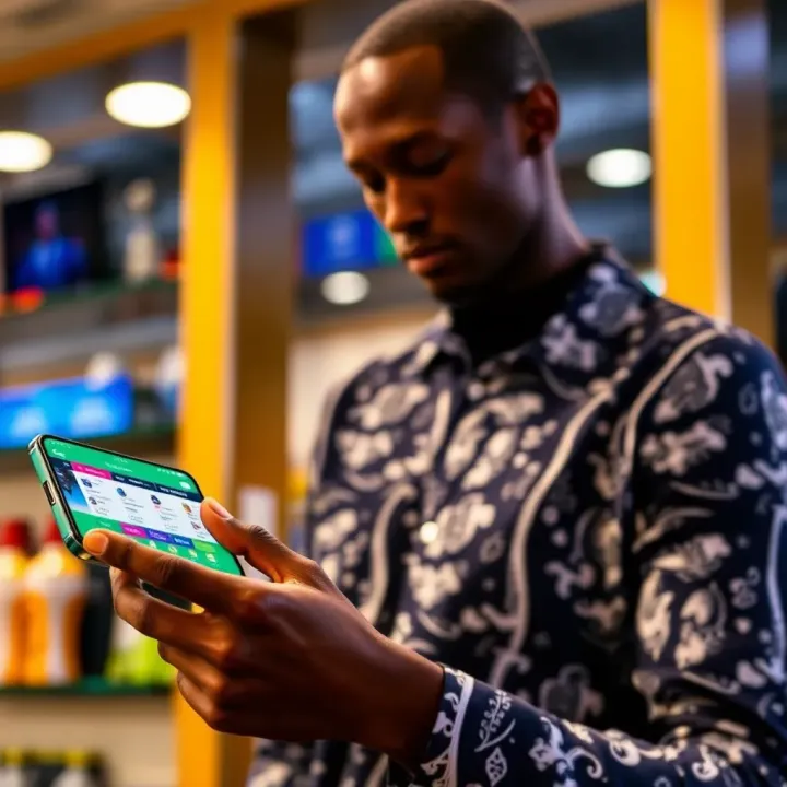 Exploring Sports Betting Features on Superbet Shop Mobile in Nigeria User interacting with Superbet Shop mobile app showing sports betting options
