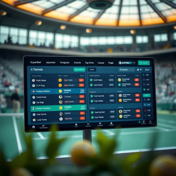 Digital betting interface displaying tennis odds and options on Superbet platform