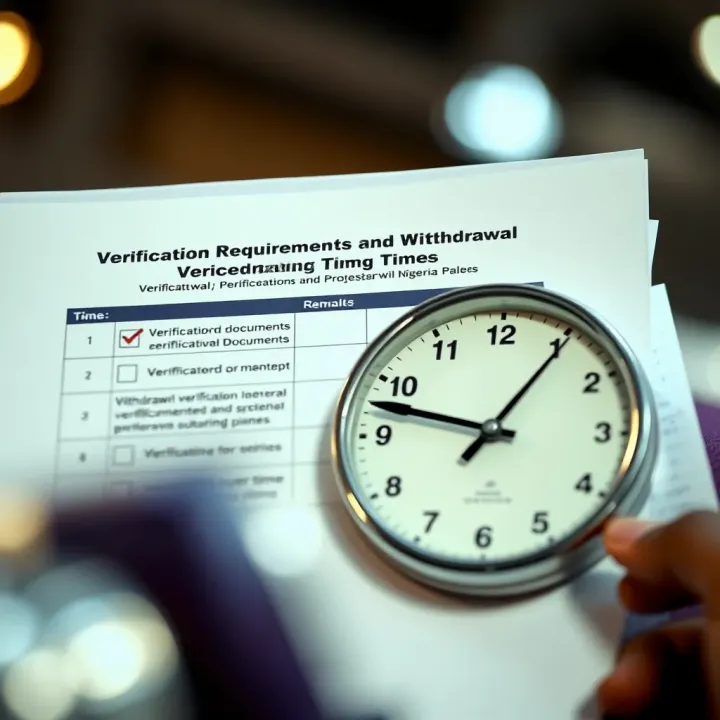 Graphic showing a checklist with verification documents and a clock representing withdrawal verification and processing times
