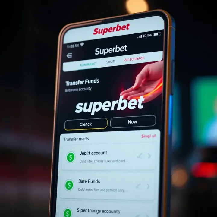 Screenshot showing the Superbet app interface with options for transferring funds between accounts