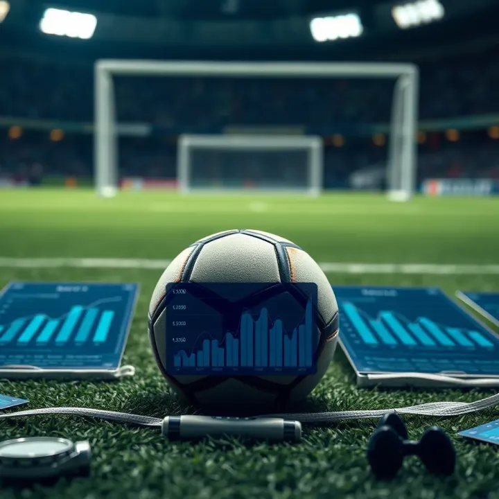Analyzing Football Scores Through Data Insights Football pitch with data analytics charts indicating score probabilities