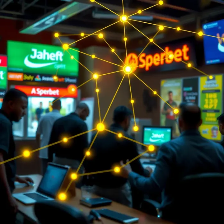 Illustration showing a network of agents and players connected through a digital betting platform