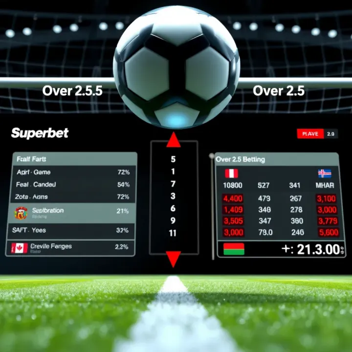 Graphic showing a soccer ball above a goal line with betting odds and statistics on a digital screen