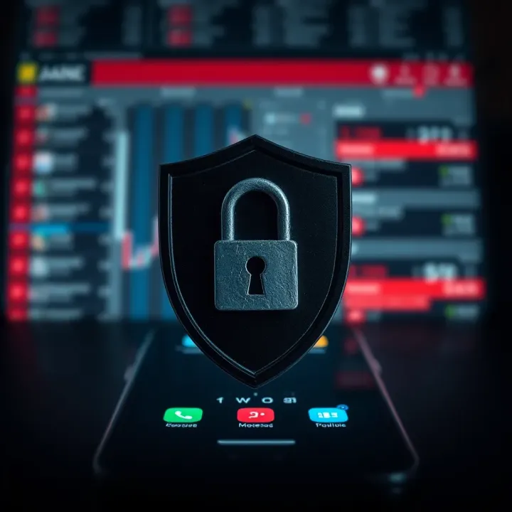 A digital depiction of privacy protection symbolized by a locked shield over a blurred smartphone screen