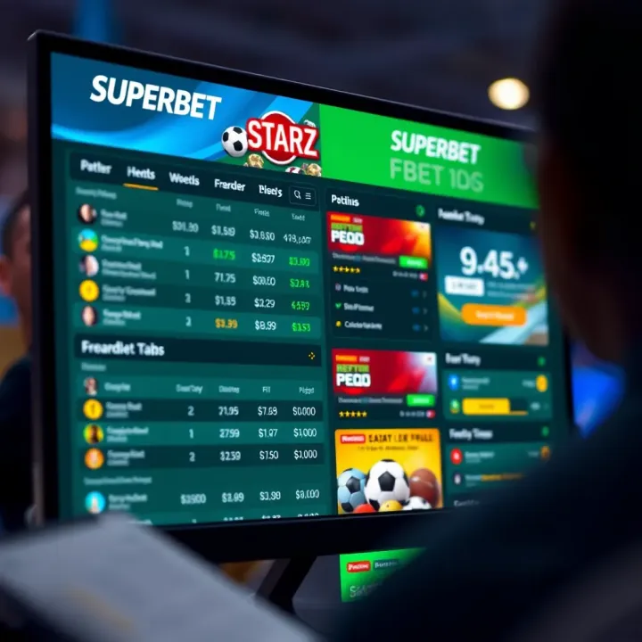 Superbet Starz Betting Platform Interface User interface of Superbet Starz displaying various betting options and promotional banners